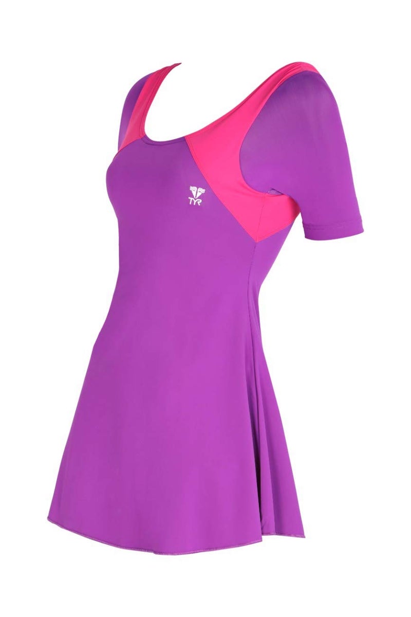 TYR Nylon Eco Solid Women Frocksuit with Half Sleeves, S/32 (Purple-Mgta) - Image 5