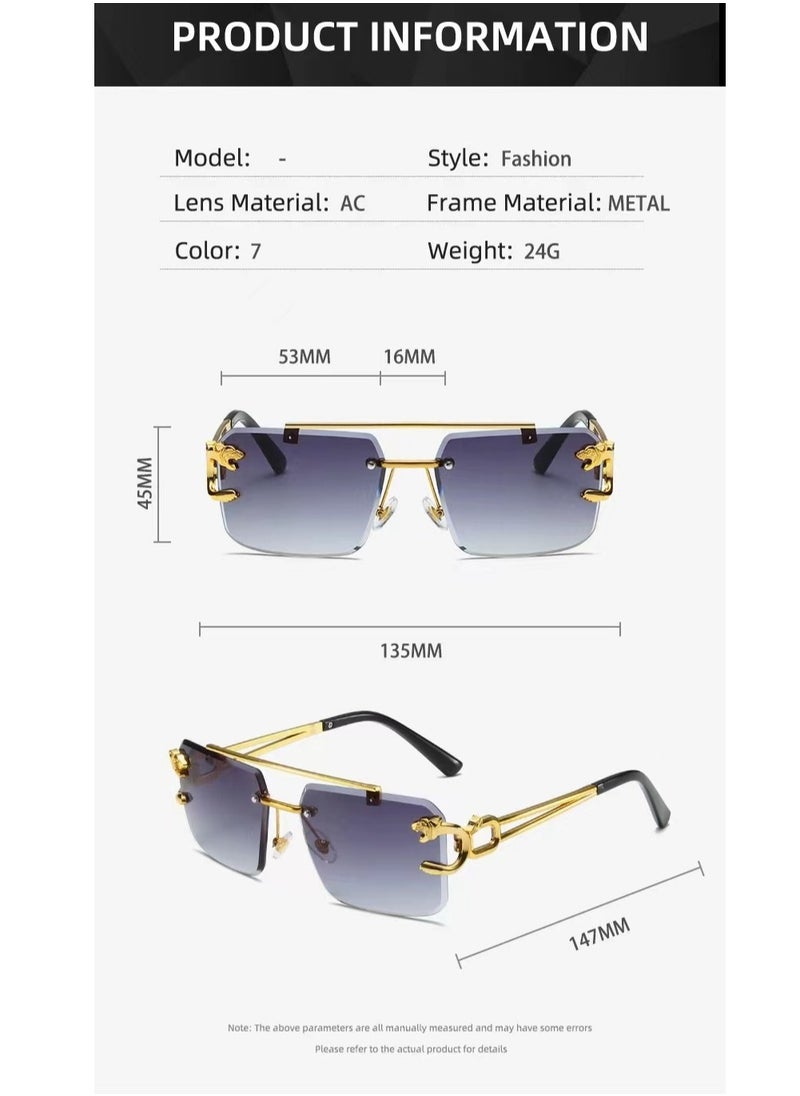 General Frameless sunglasses Square fashion sunglasses Colored lenses Leopard head fashion trimmed sunglasses for men and women Metal frameless Rectangular Y2K glasses UV400  - Image 2