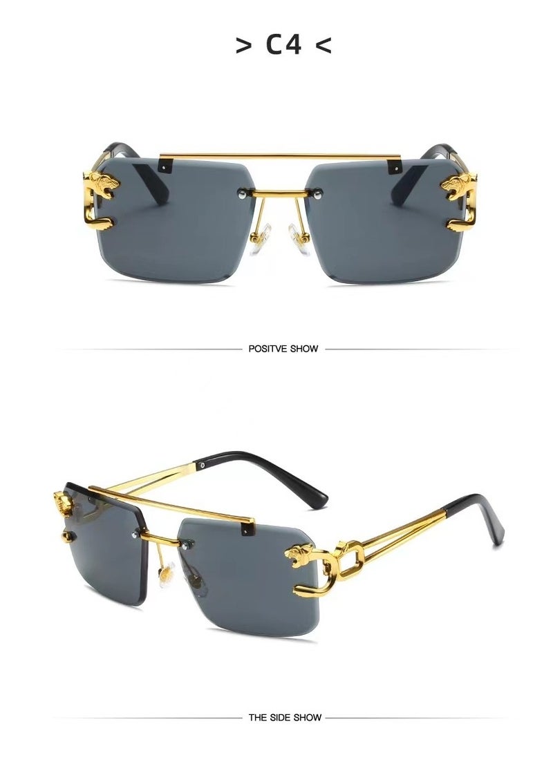General Frameless sunglasses Square fashion sunglasses Colored lenses Leopard head fashion trimmed sunglasses for men and women Metal frameless Rectangular Y2K glasses UV400  - Image 4