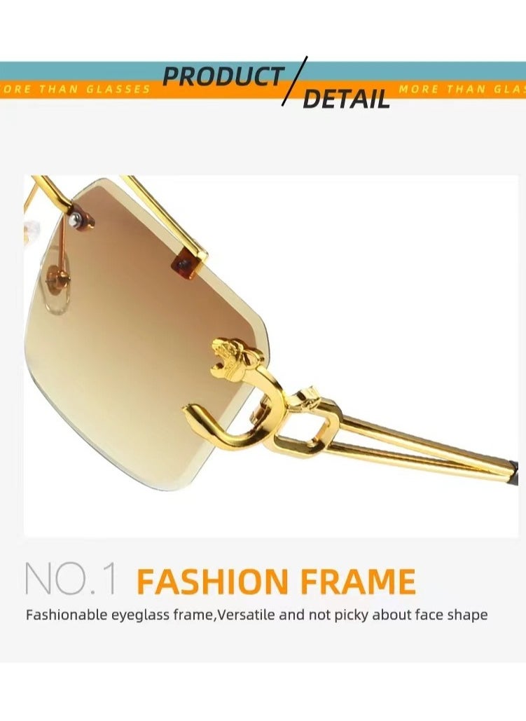 General Frameless sunglasses Square fashion sunglasses Colored lenses Leopard head fashion trimmed sunglasses for men and women Metal frameless Rectangular Y2K glasses UV400  - Image 3