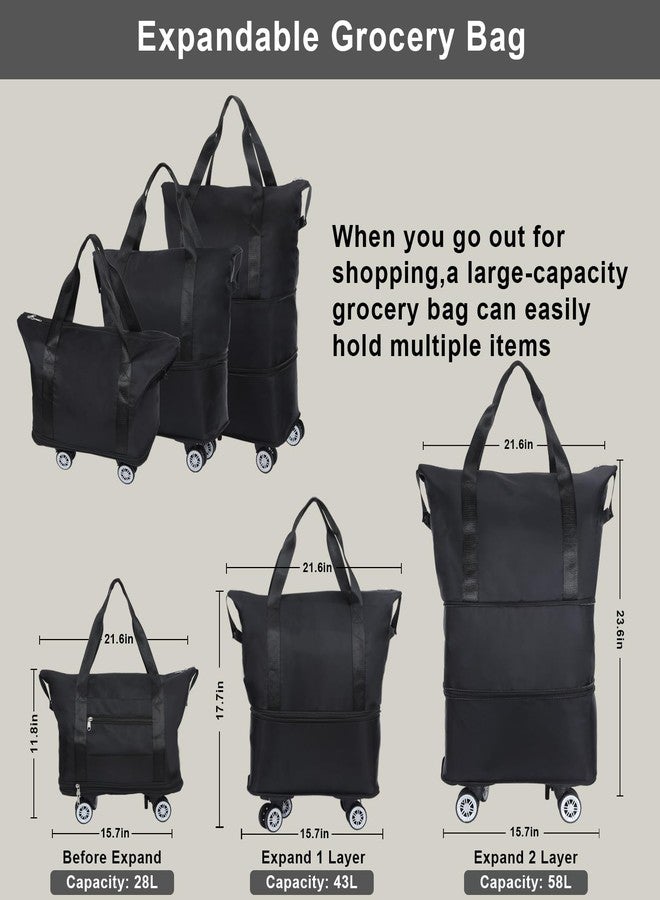 LKbeuuu Reusable Grocery Bag on Wheels Shopping Bag with Wheels, Detachable Roller Tote Bag, Luggage Bag, used for Shopping, Camping, Traveling, Giving Gifts to Friends, Large Capacity, Black - Image 3