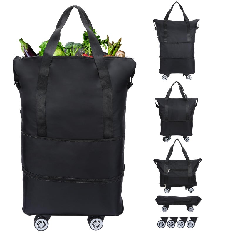 LKbeuuu Reusable Grocery Bag on Wheels Shopping Bag with Wheels, Detachable Roller Tote Bag, Luggage Bag, used for Shopping, Camping, Traveling, Giving Gifts to Friends, Large Capacity, Black - Image 1