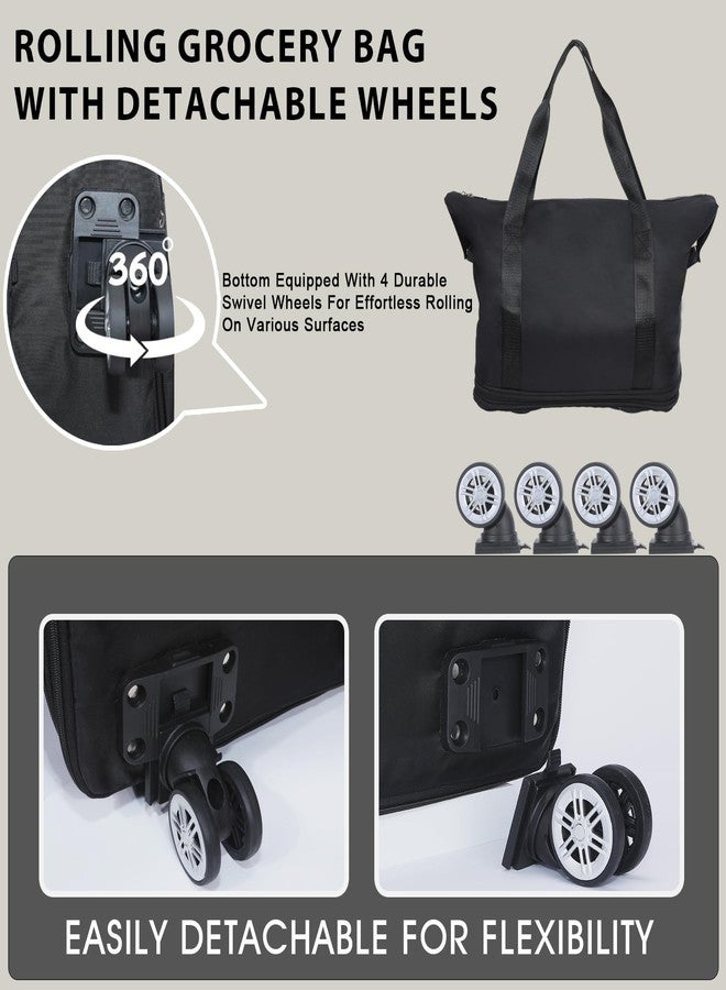 LKbeuuu Reusable Grocery Bag on Wheels Shopping Bag with Wheels, Detachable Roller Tote Bag, Luggage Bag, used for Shopping, Camping, Traveling, Giving Gifts to Friends, Large Capacity, Black - Image 4