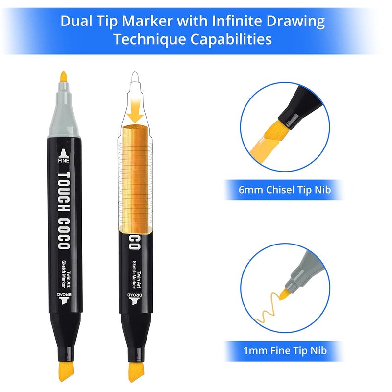 ABOUT SPACE Dual Tip Art Markers 60 Colours With Carrying Case For Painting Sketching Calligraphy Drawing Odorless&Non Toxic Twin Head Permanent Colouring Markers For Kids Adult Beginners|Assorted - Image 5
