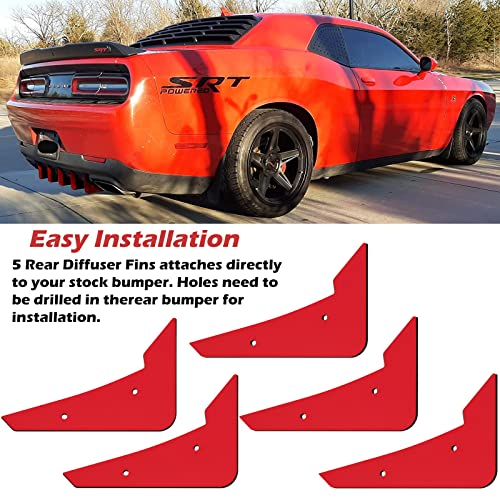 Sunluway Rear Diffuser V3 5 Fins Set For Dodge Challenger 2015-2024 Stock Rear Bumper, Red Rear Bumper Diffuser Shark Fins - Image 4