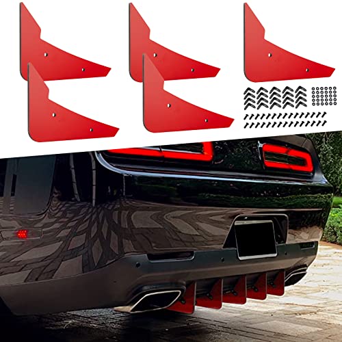 Sunluway Rear Diffuser V3 5 Fins Set For Dodge Challenger 2015-2024 Stock Rear Bumper, Red Rear Bumper Diffuser Shark Fins - Image 1