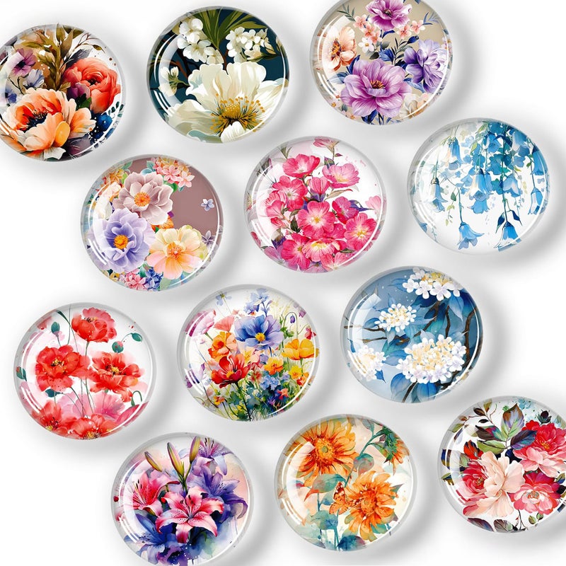 FINDMAG Refrigerator Magnets, 12 Pcs Glass Fridge Magnets for Festival, Flower Magnet for Fridge, Decorative Magnet Small Cute for Gift, Office, Home, Kitchen, Board, Locker, School - Image 1