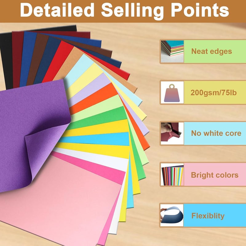 Silunkia 100 Sheets 20 Assorted Colors Cardstock Crafts Paper, A4 Size 200gsm/75lb Art Projects Colored Paper Card Stock for DIY Card Making, Kids School Supplies, Party Decors, Greeting Cards - Image 4