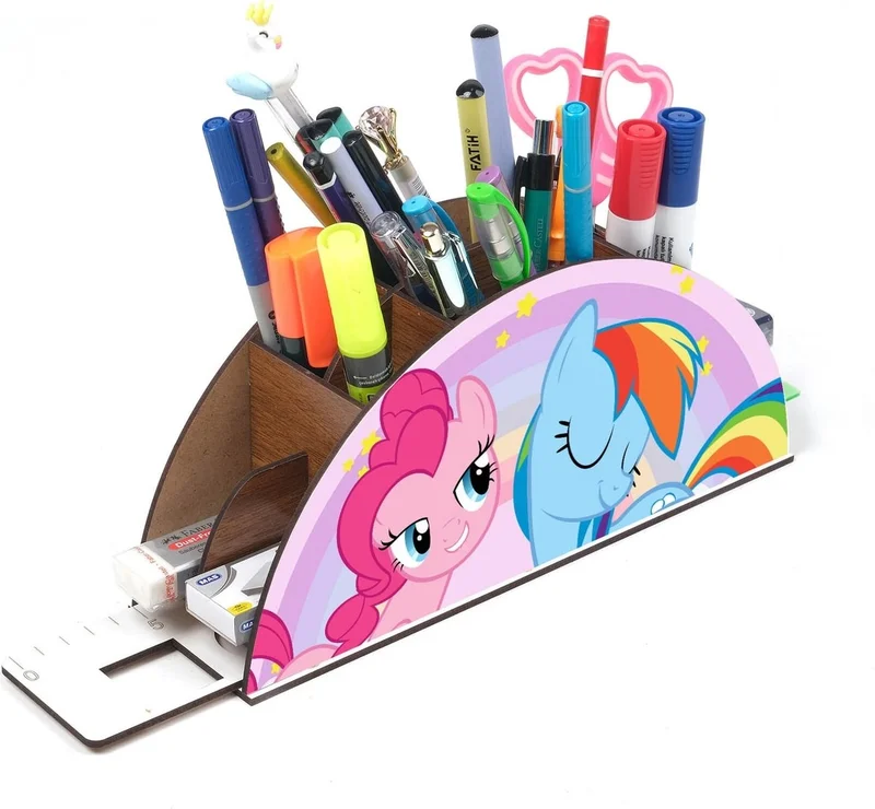 Notpa Wooden Pony Rainbow Ruler Desktop Pen Holder Box Organizer For Kids GK53