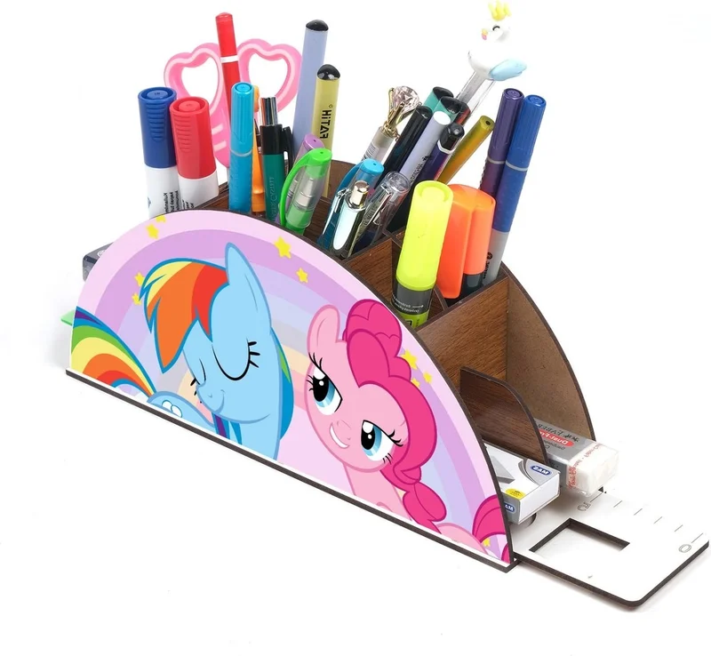 Notpa Wooden Pony Rainbow Ruler Desktop Pen Holder Box Organizer For Kids GK53