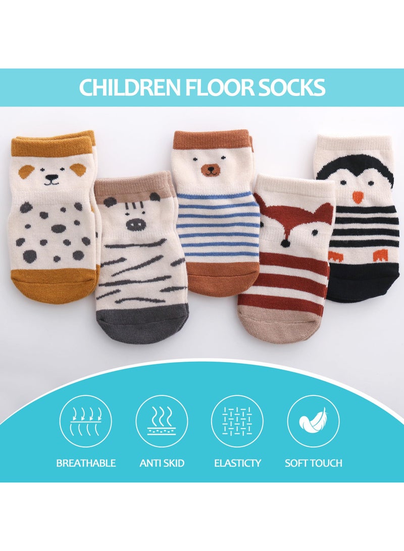 5 Pairs Toddler Non Slip Socks with Grips, Anti-Skid Baby Crew Socks for Boys and Girls, Soft Cotton Animal Pattern Floor Socks - Image 3