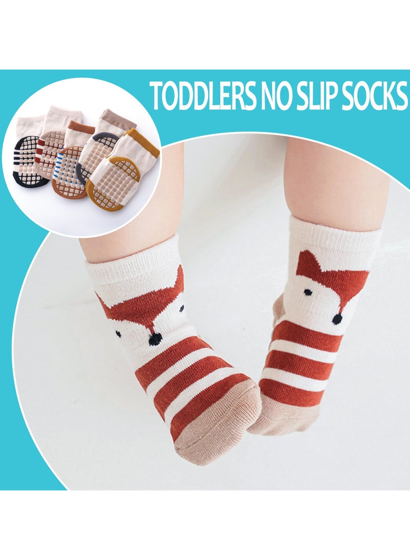 5 Pairs Toddler Non Slip Socks with Grips, Anti-Skid Baby Crew Socks for Boys and Girls, Soft Cotton Animal Pattern Floor Socks - Image 4