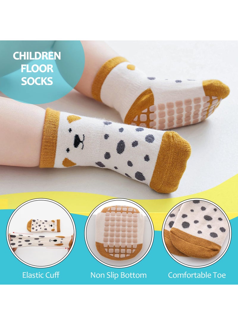 5 Pairs Toddler Non Slip Socks with Grips, Anti-Skid Baby Crew Socks for Boys and Girls, Soft Cotton Animal Pattern Floor Socks - Image 5