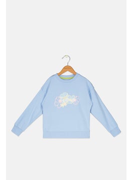 Jack Wills Kids Girl Crew Neck Graphic Print Sweatshirt, Sky Blue  - Image 1