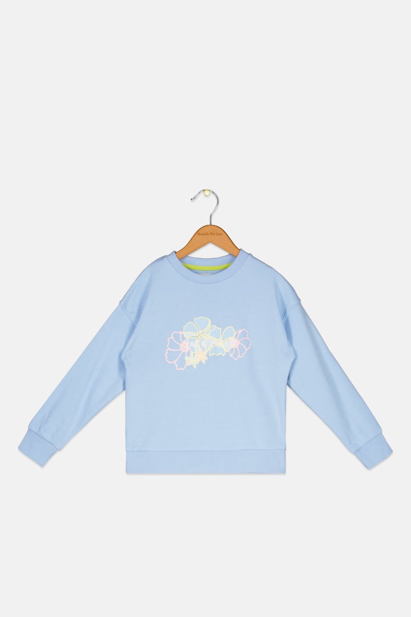 Jack Wills سويت شيرت بنات للأطفال بياقة دائرية بطباعة جرافيك، أزرق سماوي - Image 1