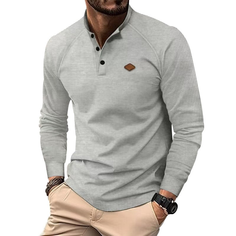 2025 New Men'S Youth Waffles Quick Dry Button Henry Long Sleeve T-Shirt Casual - Image 4