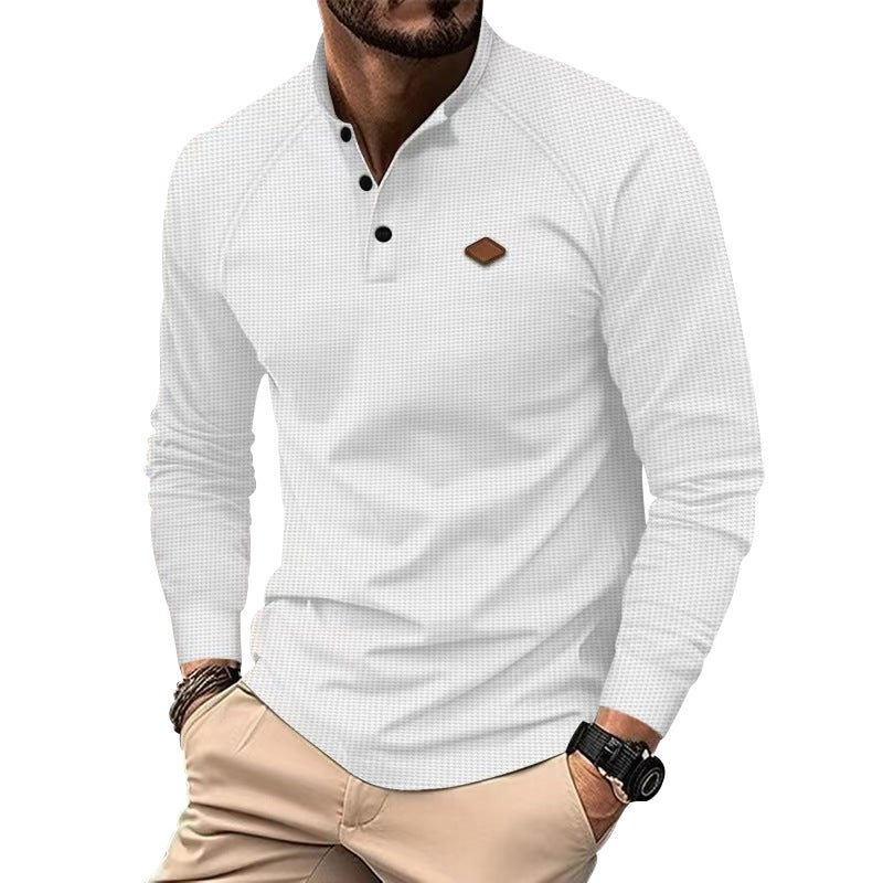 2025 New Men'S Youth Waffles Quick Dry Button Henry Long Sleeve T-Shirt Casual - Image 1
