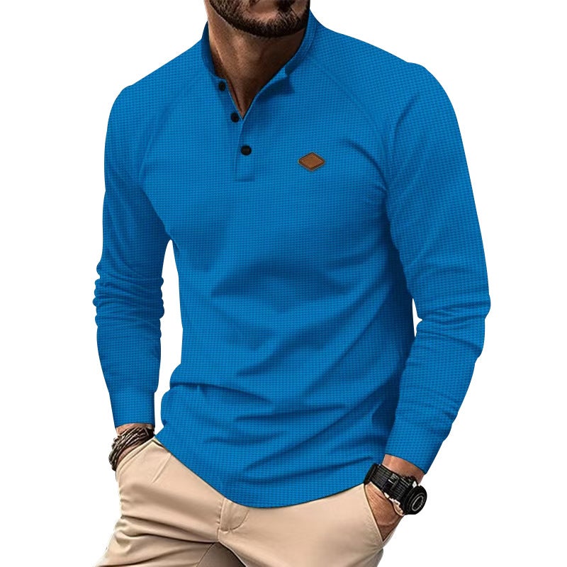 2025 New Men'S Youth Waffles Quick Dry Button Henry Long Sleeve T-Shirt Casual - Image 5