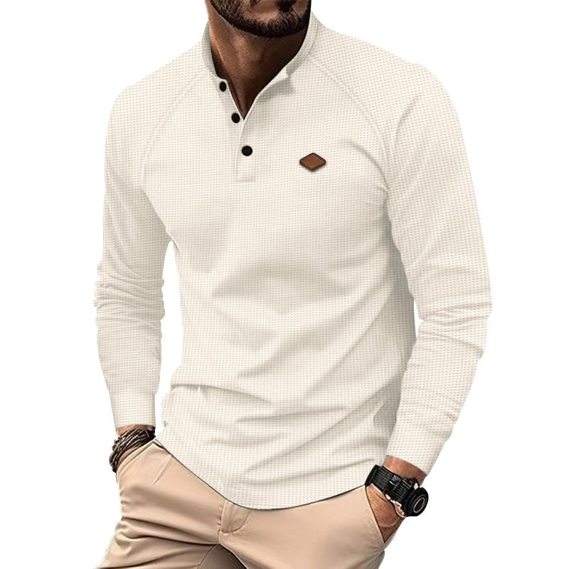 2025 New Men'S Youth Waffles Quick Dry Button Henry Long Sleeve T-Shirt Casual - Image 2