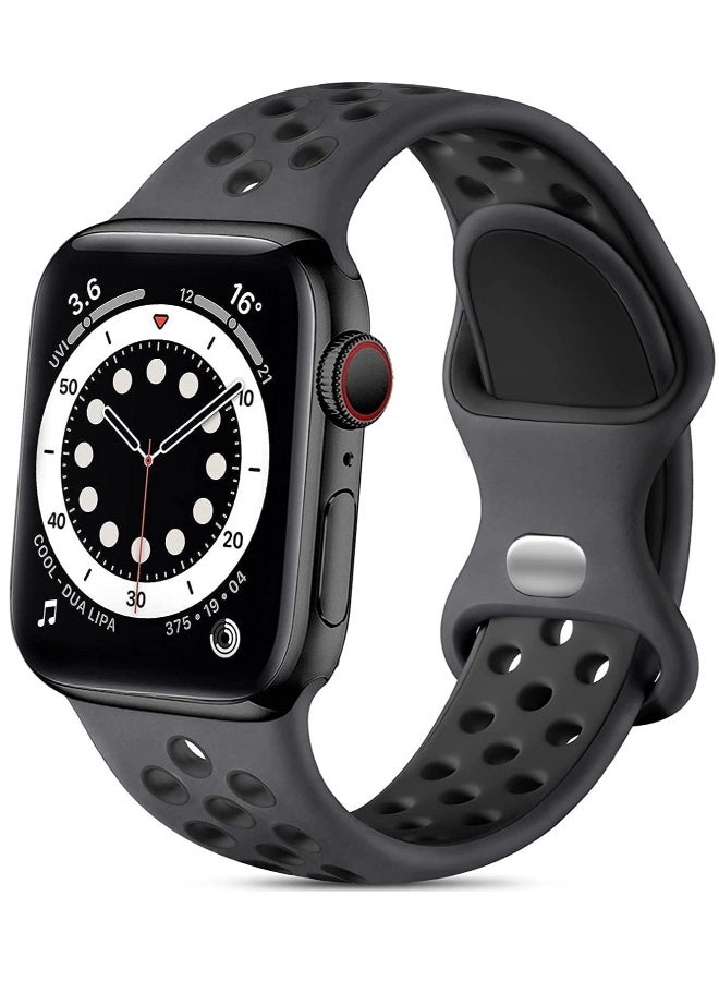 Compatible for Apple Watch Band 42mm 44mm 45mm 49mm for Women Men, Air Holes Design Soft Silicone Sport Strap Compatible with iWatch Ultra 2/1 Series 9/8/7/6/5/4/3/2/1 SE 2/1 Anthracite/Black - Image 1