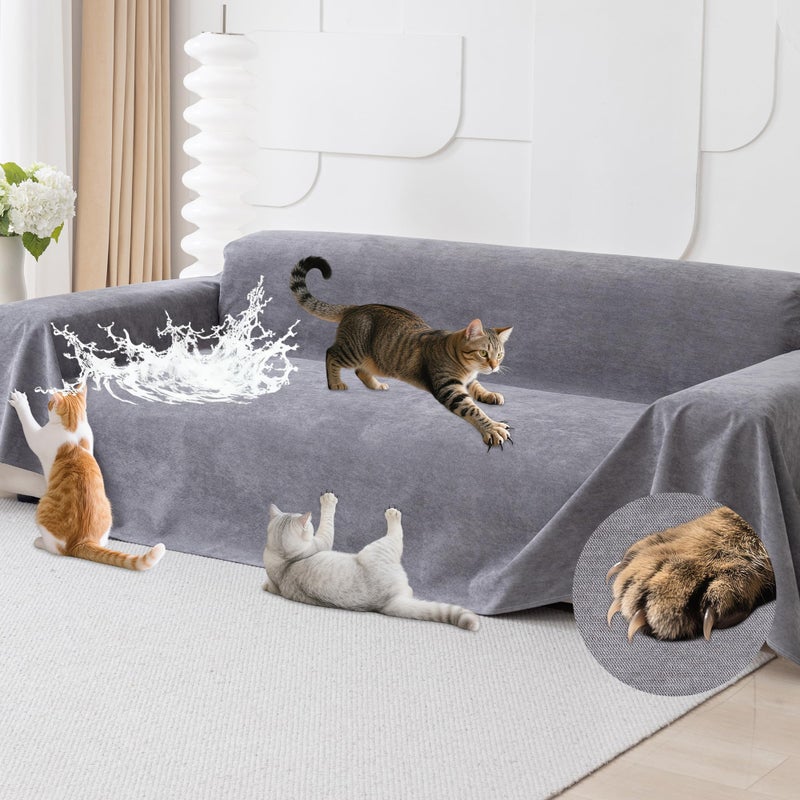 Loiion Cat Scratch Furniture Protector AntiSlip Waterproof Sofa Cover to Keep Cats Off PetFriendly Couch Protectors for 3 Cushion Couch Gray AntiScratch Couch Cover for Pets and Kids 134X71