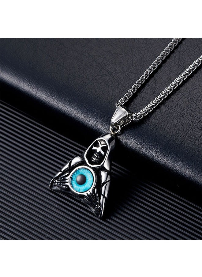 Beyond Triangle Ghost Head Pendant Necklace, Anti Rust and Anti Fading Stainless Steel Necklace, Fashion Gift for Man (Silver+Blue)  - Image 3