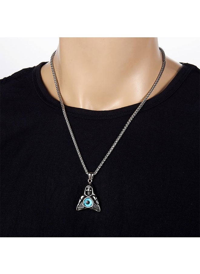 Beyond Triangle Ghost Head Pendant Necklace, Anti Rust and Anti Fading Stainless Steel Necklace, Fashion Gift for Man (Silver+Blue)  - Image 4