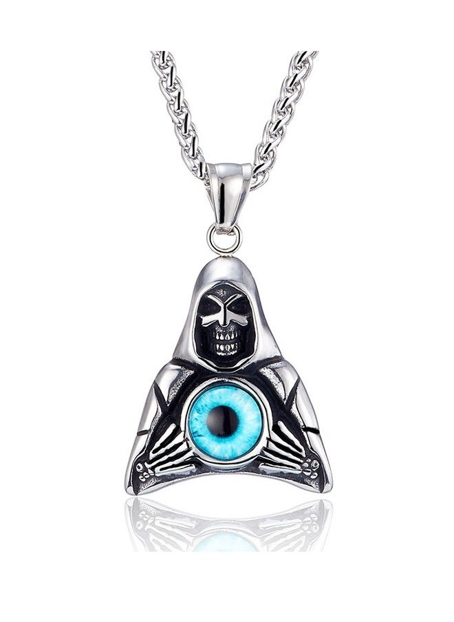 Beyond Triangle Ghost Head Pendant Necklace, Anti Rust and Anti Fading Stainless Steel Necklace, Fashion Gift for Man (Silver+Blue)  - Image 1