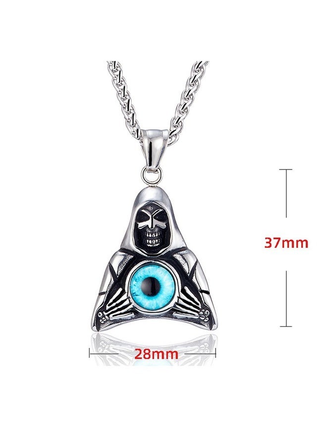 Beyond Triangle Ghost Head Pendant Necklace, Anti Rust and Anti Fading Stainless Steel Necklace, Fashion Gift for Man (Silver+Blue)  - Image 2