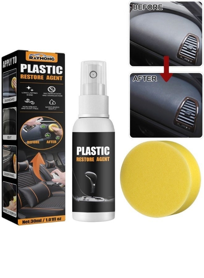 رايهونغ مرمم بلاستيك، مطاط، فينيل وجلد للسيارات والمنزل – زجاجة 30 مل مع إسفنجة لتجديد الحواف والأسطح – تنظيف سريع وآمن وصديق للبيئة – يعيد لمعان ولمسة جديدة للوحة العدادات، المقاعد الجلدية، الزينة، الصدامات، الأثاث، السترات وكل الأسطح البلاستيكية والمطاطية والفينيلية والجلدية - Image 1