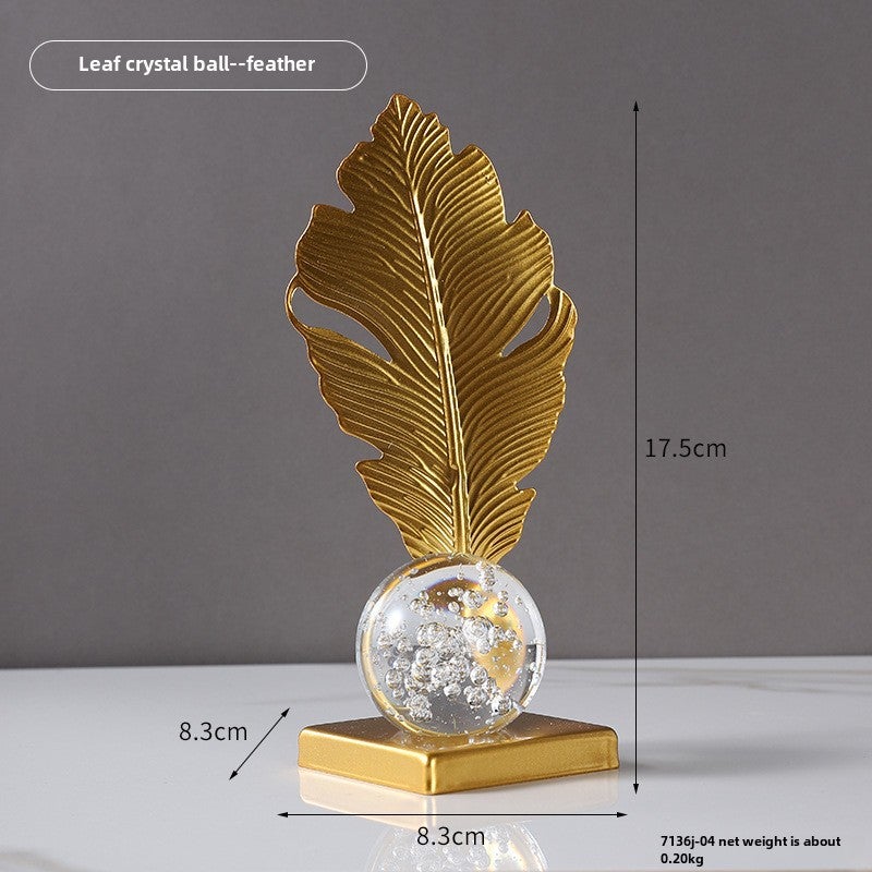 Luxury Gold Leaf Crystal Sphere Metal Decor 7136J-04 leaf crystal ball--feather 