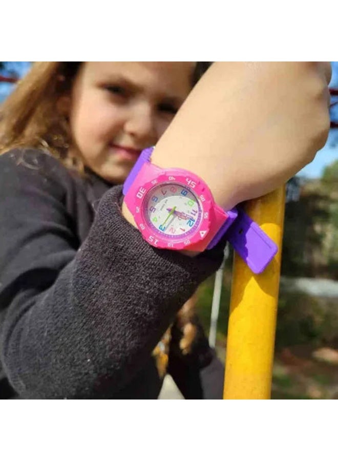 Q&Q Kids Unisex Analog Quartz Watch VR19J013Y, Pink/Purple Strap - Image 3