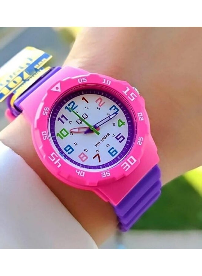 Q&Q Kids Unisex Analog Quartz Watch VR19J013Y, Pink/Purple Strap - Image 2