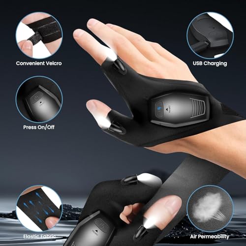 BIRDLINE LED Flashlight Gloves, USB Rechargable Flashlight Glove, Cool Camping Gadgets for Men & Women, Adjustable Flashlight Gloves for Fishing, Camping, Hiking, Cycling Best Unique Birthday Gifts - Image 3