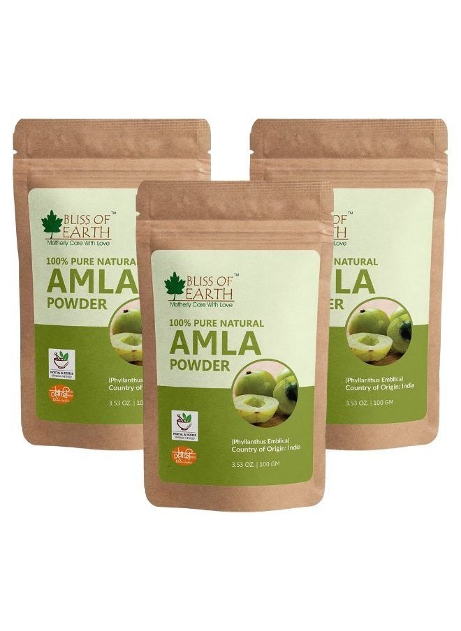 BLISS OF EARTH 100% Pure Natural AMLA Powder 100GM Indian Gooseberry Great For Hair Conditioning & Hair Coloring Mixture Natural Vitamin C & Antioxidants Pack of 3  - Image 1