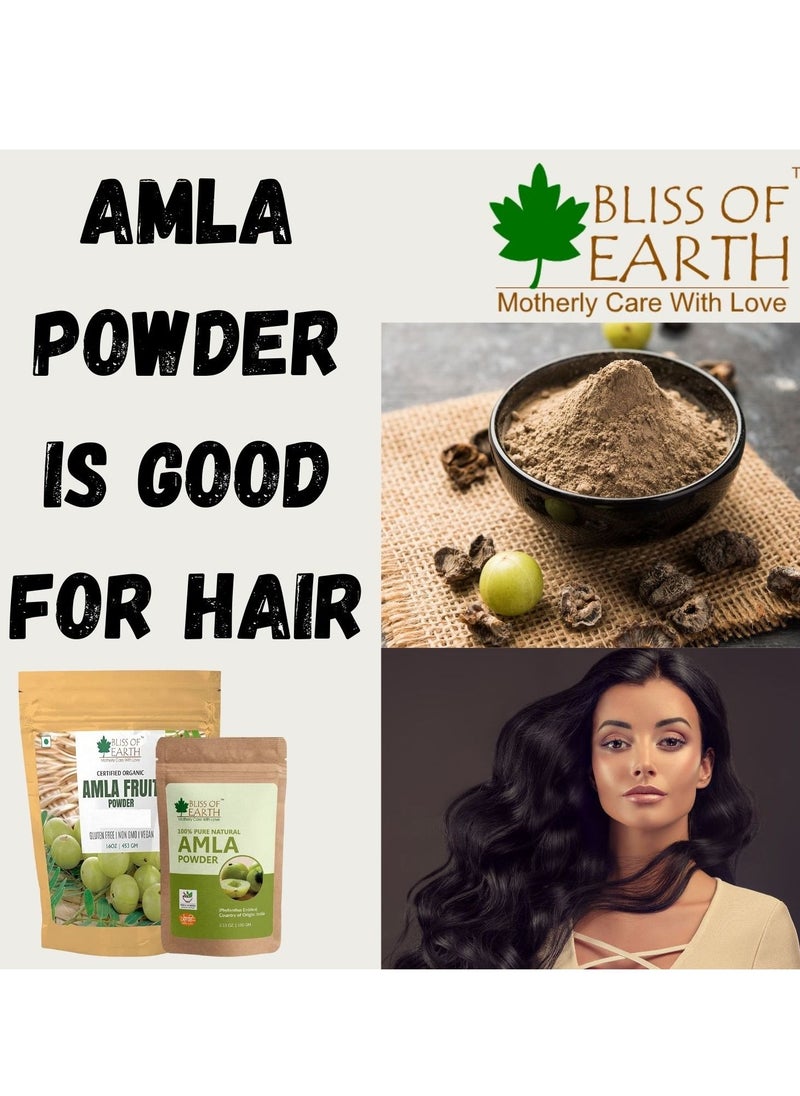 BLISS OF EARTH 100% Pure Natural AMLA Powder 100GM Indian Gooseberry Great For Hair Conditioning & Hair Coloring Mixture Natural Vitamin C & Antioxidants Pack of 3  - Image 2