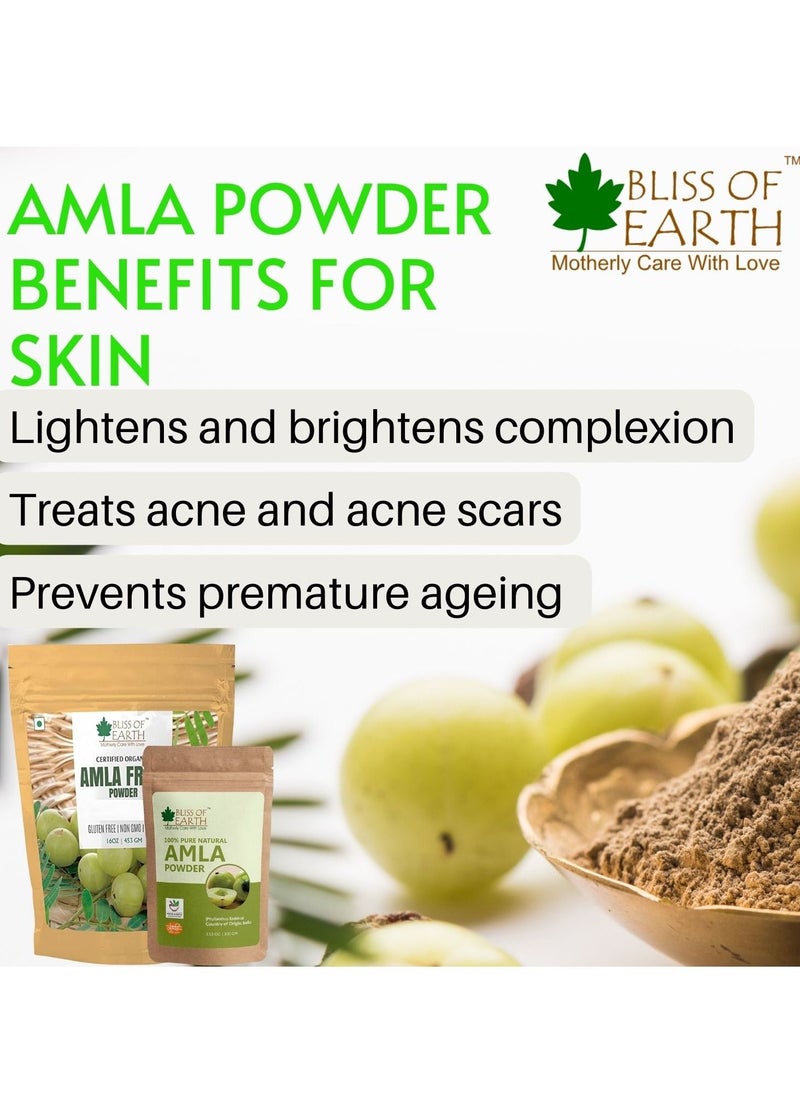 BLISS OF EARTH 100% Pure Natural AMLA Powder 100GM Indian Gooseberry Great For Hair Conditioning & Hair Coloring Mixture Natural Vitamin C & Antioxidants Pack of 3  - Image 4