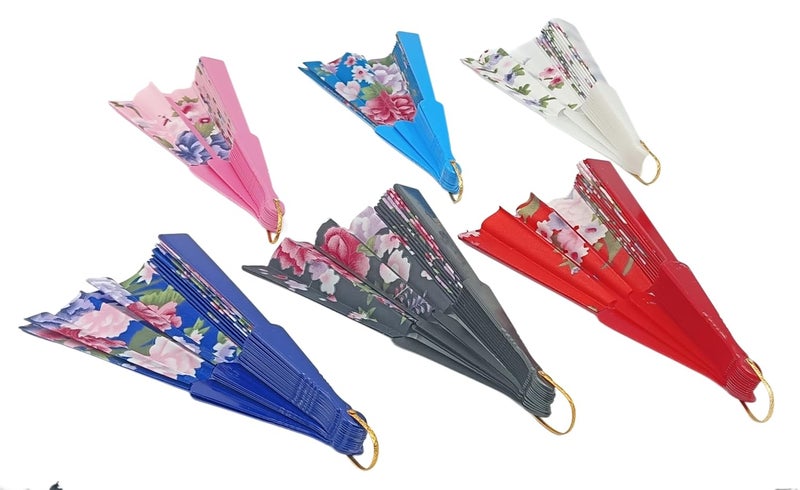 Gold Leaf GOLD LEAF 6 Pieces Floral Folding Hand Fans Traditional Style Fan Folding Fan Vintage Pattern Hand Fan Handheld Fabric Folding Fan for Hot Flash DecorationDance Gift Multicolor  - Image 2