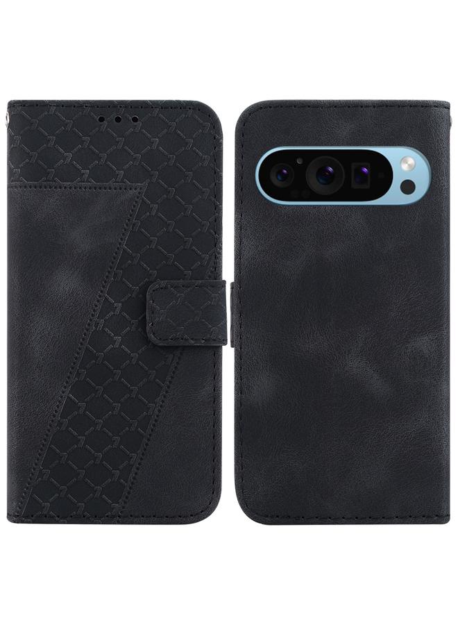 جراب هاتف جلدي منقوش على شكل سبعة أشكال لهاتف Google Pixel 9 (أسود)