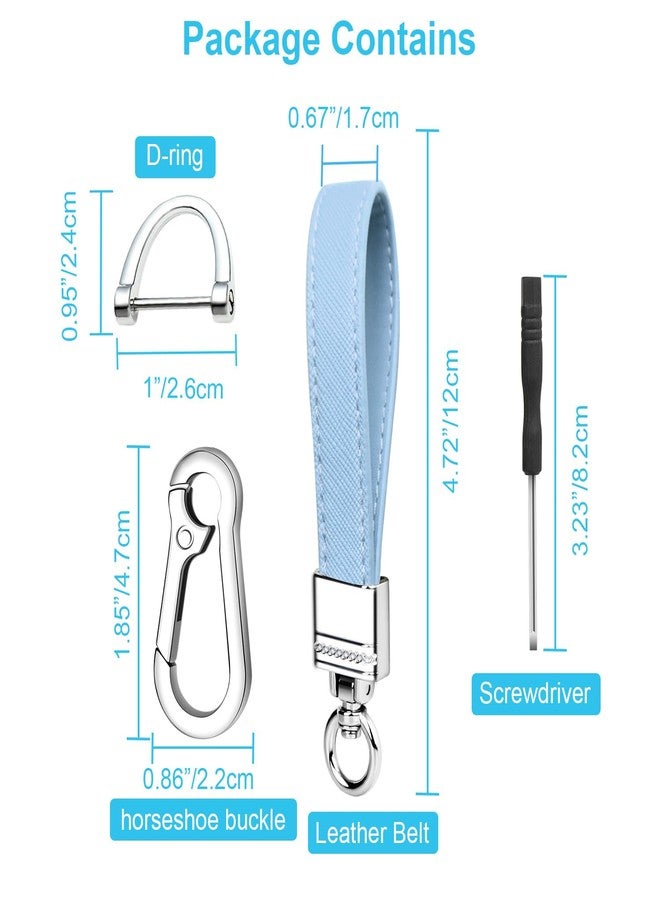 QBUC Genuine Leather Car Keychain,Universal Heavy Duty Metal Key Chain Accessories,Car Fob Key Keychain Holder with 360 Degree Rotatable Snap Swivel and Anti-Lost D-Ring for Men Women(Light Blue) - Image 2