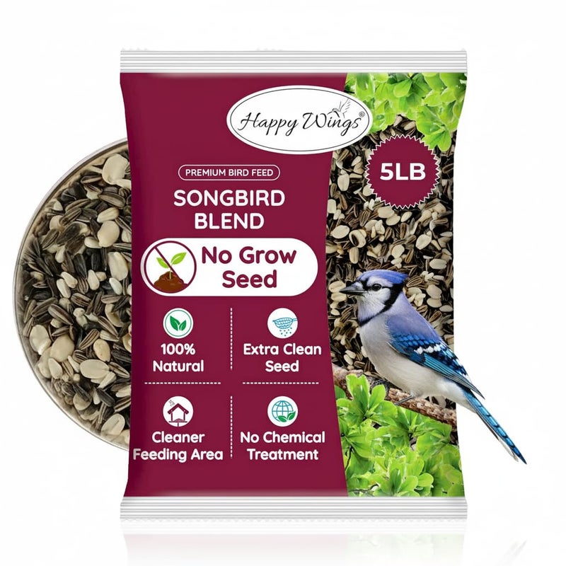 Happy Wings No Grow Bird Seed Mix 5lb - Songbird Bird Seed with Sunflower, Safflower & Peanuts - No Mess Birdseed for Outside Feeders - Suitable Birdseed for Wild Birds - Image 1