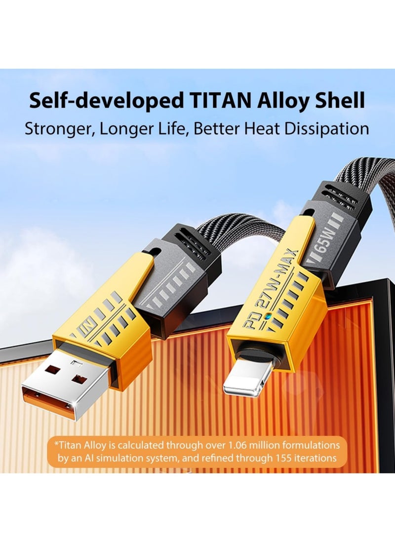 65W 4-in-1 Fast Charging Cable - Versatile Flat Braided USB C, USB A, and Lightning Combo