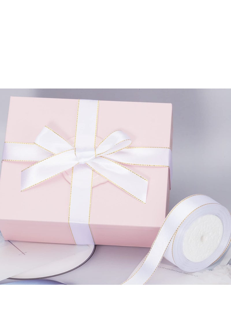 KASTWAVE 2 Roll 25 Yards 1 Inch White Satin Ribbon with Gold Edges - Gold Border Fabric Ribbon for Gift Wrapping and Crafts - Image 2