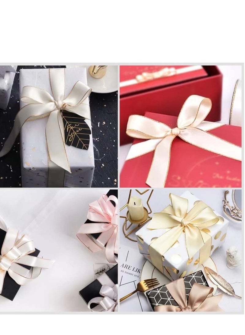 KASTWAVE 2 Roll 25 Yards 1 Inch White Satin Ribbon with Gold Edges - Gold Border Fabric Ribbon for Gift Wrapping and Crafts - Image 5