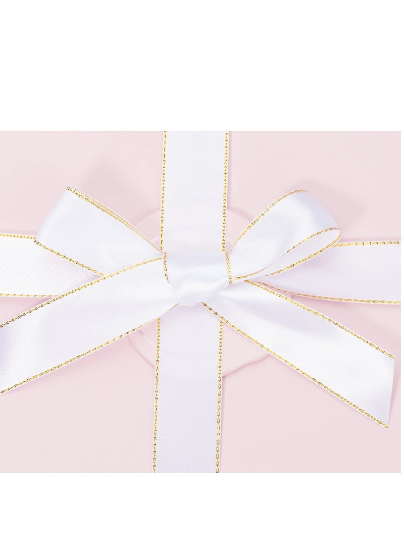 KASTWAVE 2 Roll 25 Yards 1 Inch White Satin Ribbon with Gold Edges - Gold Border Fabric Ribbon for Gift Wrapping and Crafts - Image 4