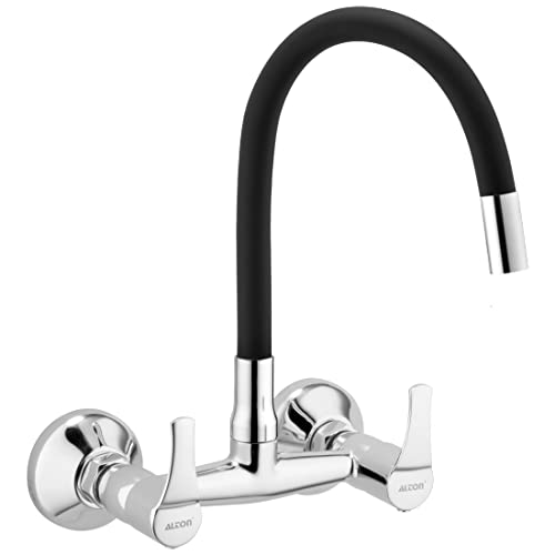 ALTON ESA9271 Brass Sink Mixer with Flexible Swivel Spout, Black & Chrome Finish (Single Flow) - Image 1