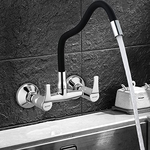 ALTON ESA9271 Brass Sink Mixer with Flexible Swivel Spout, Black & Chrome Finish (Single Flow) - Image 3