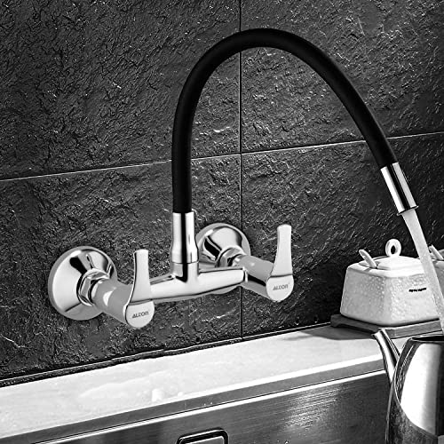 ALTON ESA9271 Brass Sink Mixer with Flexible Swivel Spout, Black & Chrome Finish (Single Flow) - Image 2