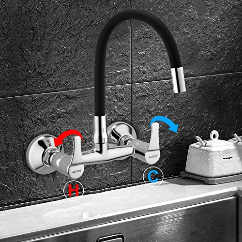 ALTON ESA9271 Brass Sink Mixer with Flexible Swivel Spout, Black & Chrome Finish (Single Flow) - Image 4