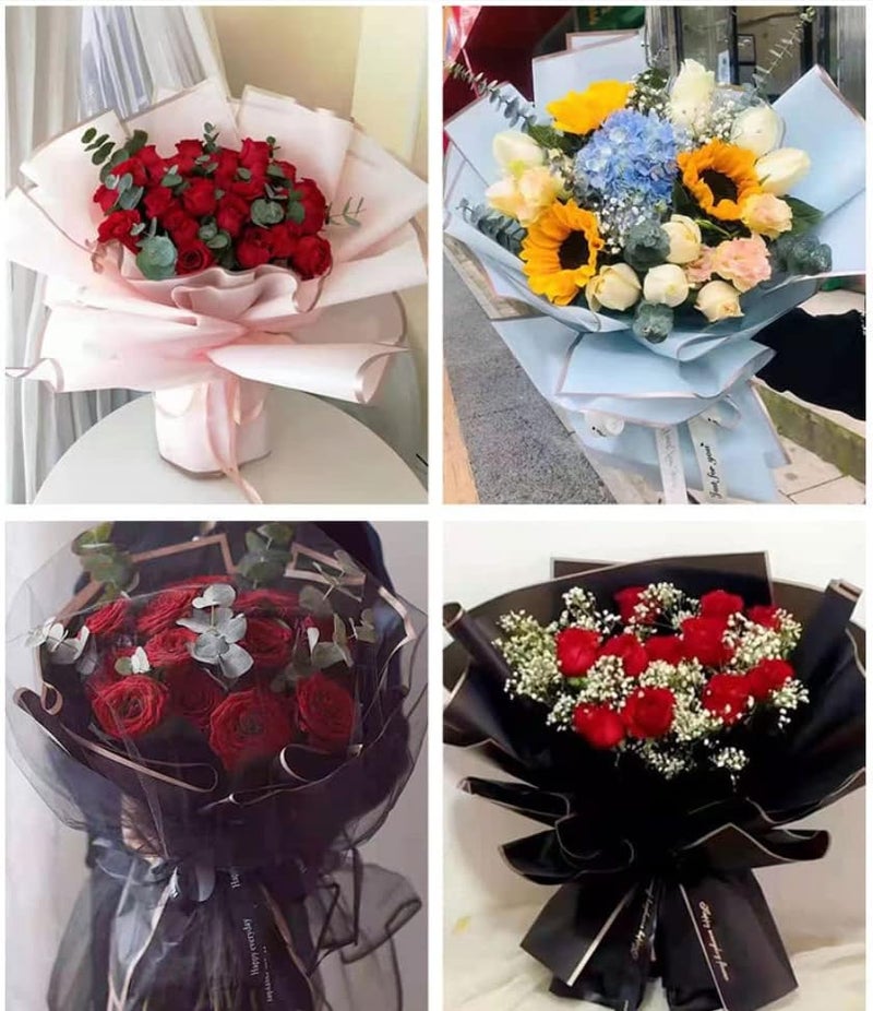 XIAOHONG 20 Sheets Gold border Black Flower Wrapping Paper Waterproof Floral Wrapping Paper Florist Bouquet Wrapping PaperDIY Crafts Gift Box Packaging Fresh Flower Packaging Materials 228x228Inch - Image 4